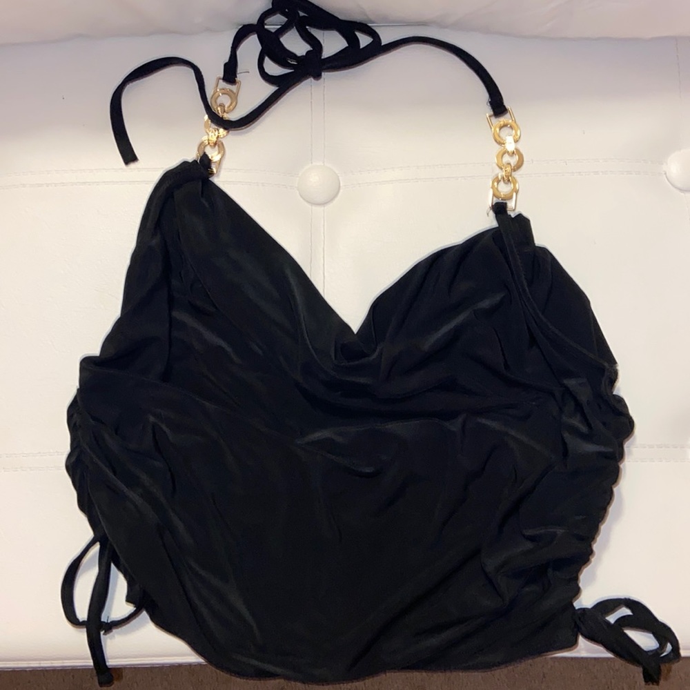 Boohoo Black Crop Top with Gold Chain Straps